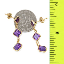 Load image into Gallery viewer, 14k Yellow Solid Gold Triple Genuine Purple Amethyst Dangle Stud Earrings