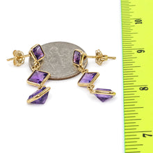 Load image into Gallery viewer, 14k Yellow Solid Gold Triple Genuine Purple Amethyst Dangle Stud Earrings