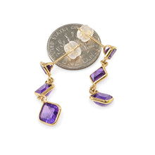 Load image into Gallery viewer, 14k Yellow Solid Gold Triple Genuine Purple Amethyst Dangle Stud Earrings