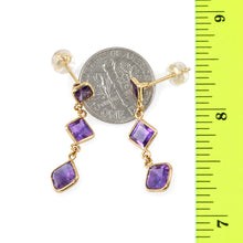 Load image into Gallery viewer, 14k Yellow Solid Gold Triple Genuine Purple Amethyst Dangle Stud Earrings