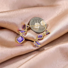 Load image into Gallery viewer, 14k Yellow Solid Gold Triple Genuine Purple Amethyst Dangle Stud Earrings