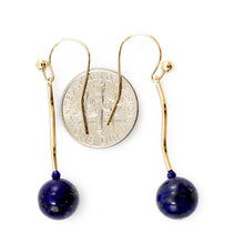 Load image into Gallery viewer, 14kt Solid Yellow Gold Blue Lapis Lazuli Dangling Earrings