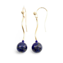 Load image into Gallery viewer, 14kt Solid Yellow Gold Blue Lapis Lazuli Dangling Earrings