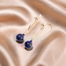 Load image into Gallery viewer, 14kt Solid Yellow Gold Blue Lapis Lazuli Dangling Earrings