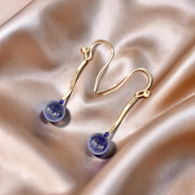 Load image into Gallery viewer, 14k Yellow Solid Gold Triple Genuine Purple Amethyst Dangle Stud Earrings