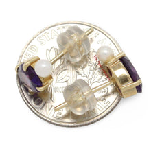 Load image into Gallery viewer, 14k Yellow Gold Genuine Oval Purple Amethyst &amp; Cultured Pearl Stud Earrings