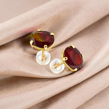Load image into Gallery viewer, A Simple 14k Yellow Solid Gold Oval Cut Natural Garnet Stud Earrings