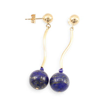 Load image into Gallery viewer, Blue Lapis Lazuli Dangling 14K Yellow Gold Earrings