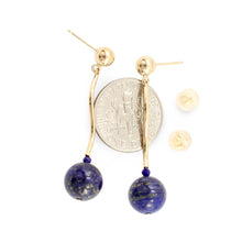 Load image into Gallery viewer, Blue Lapis Lazuli Dangling 14K Yellow Gold Earrings