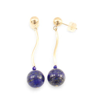 Load image into Gallery viewer, Blue Lapis Lazuli Dangling 14K Yellow Gold Earrings