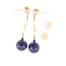 Load image into Gallery viewer, Blue Lapis Lazuli Dangling 14K Yellow Gold Earrings