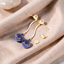 Load image into Gallery viewer, Blue Lapis Lazuli Dangling 14K Yellow Gold Earrings