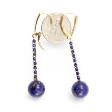 Load image into Gallery viewer, 14kt Solid Yellow Gold Blue Lapis Lazuli Dangling Earrings