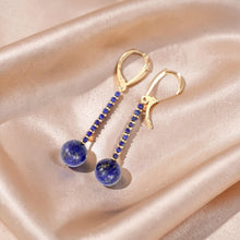 Load image into Gallery viewer, 14kt Solid Yellow Gold Blue Lapis Lazuli Dangling Earrings