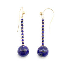 Load image into Gallery viewer, Real 14K Yellow Gold Genuine Blue Lapis Lazuli Dangling Hook Earrings