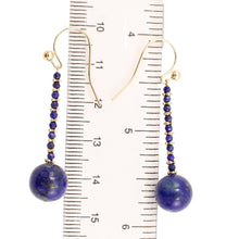 Load image into Gallery viewer, Real 14K Yellow Gold Genuine Blue Lapis Lazuli Dangling Hook Earrings