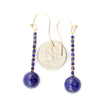 Load image into Gallery viewer, Real 14K Yellow Gold Genuine Blue Lapis Lazuli Dangling Hook Earrings