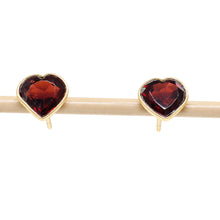 Load image into Gallery viewer, 14k Yellow Solid Gold 7mm x 7mm Heart Shaped Garnet Stud Earrings
