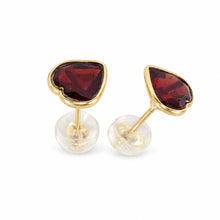 Load image into Gallery viewer, 14k Yellow Solid Gold 7mm x 7mm Heart Shaped Garnet Stud Earrings