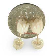 Load image into Gallery viewer, 14k Solid Yellow Gold Hand Carved Rose Genuine Peach Coral Stud Earrings