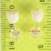 Load image into Gallery viewer, 14k Solid Yellow Gold Hand Carved Rose Genuine Peach Coral Stud Earrings