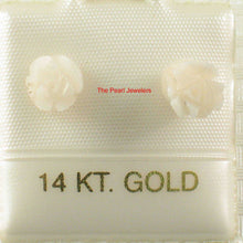 Load image into Gallery viewer, 14k White Solid Gold Hand Carved Rose Genuine Peach Coral Stud Earrings