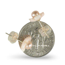 Load image into Gallery viewer, Natural Angel Skin Coral Carved Flower &amp; Pearl 14K Solid Yellow Gold Earrings