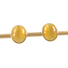 Load image into Gallery viewer, 14k Yellow Solid Gold Cabochons Genuine Tiger-Eye Gemstone Stud Earrings