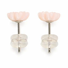 Load image into Gallery viewer, Natural Angel Skin Coral Carved Flower 14K Solid Yellow Gold Stud Earrings