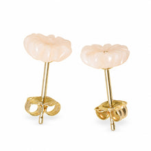 Load image into Gallery viewer, Natural Angel Skin Coral Carved Flower 14K Solid Yellow Gold Stud Earrings