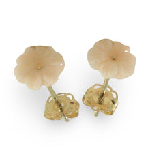 Load image into Gallery viewer, Natural Angel Skin Coral Carved Flower 14K Solid Yellow Gold Stud Earrings