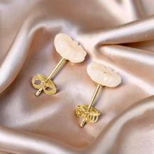 Load image into Gallery viewer, Natural Angel Skin Coral Carved Flower 14K Solid Yellow Gold Stud Earrings
