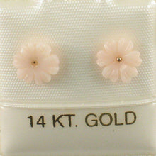 Load image into Gallery viewer, Natural Angel Skin Coral Carved Flower 14K Solid Yellow Gold Stud Earrings