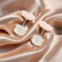 Load image into Gallery viewer, Natural Angel Skin Coral Carved Flower 14K Solid Yellow Gold Stud Earrings