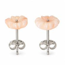 Load image into Gallery viewer, 14K Solid White Gold Natural Angel Skin Coral Carved Flower Stud Earrings