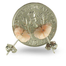 Load image into Gallery viewer, 14K Solid White Gold Natural Angel Skin Coral Carved Flower Stud Earrings