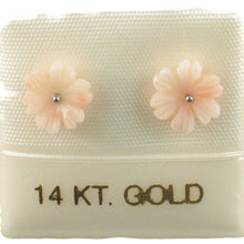 Load image into Gallery viewer, 14K Solid White Gold Natural Angel Skin Coral Carved Flower Stud Earrings