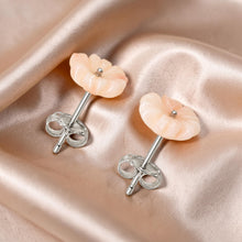Load image into Gallery viewer, 14K Solid White Gold Natural Angel Skin Coral Carved Flower Stud Earrings