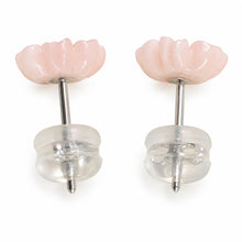 Load image into Gallery viewer, 14K Solid White Gold Natural Angel Skin Coral Carved Flower Stud Earrings