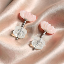 Load image into Gallery viewer, 14K Solid White Gold Natural Angel Skin Coral Carved Flower Stud Earrings