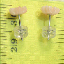 Load image into Gallery viewer, 14K Solid White Gold Natural Angel Skin Coral Carved Flower Stud Earrings