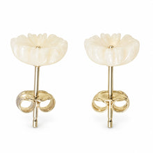 Load image into Gallery viewer, Natural Pale Pink Coral Carved Flower 14K Solid Yellow Gold Stud Earrings