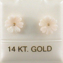 Load image into Gallery viewer, Natural Pale Pink Coral Carved Flower 14K Solid Yellow Gold Stud Earrings