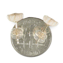Load image into Gallery viewer, Natural Pale Pink Coral Carved Flower 14K Solid Yellow Gold Stud Earrings