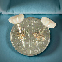 Load image into Gallery viewer, Natural Pale Pink Coral Carved Flower 14K Solid Yellow Gold Stud Earrings