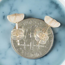 Load image into Gallery viewer, Natural Pale Pink Coral Carved Flower 14K Solid Yellow Gold Stud Earrings