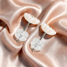 Load image into Gallery viewer, 14K Solid White Gold Stud Earrings Natural Pale Pink Coral Carved Flower