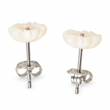 Load image into Gallery viewer, 14K Solid White Gold Stud Earrings Natural Pale Pink Coral Carved Flower
