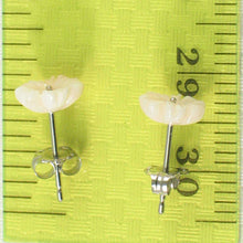 Load image into Gallery viewer, 14K Solid White Gold Stud Earrings Natural Pale Pink Coral Carved Flower