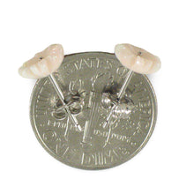 Load image into Gallery viewer, 14K Solid White Gold Stud Earrings Natural Pale Pink Coral Carved Flower